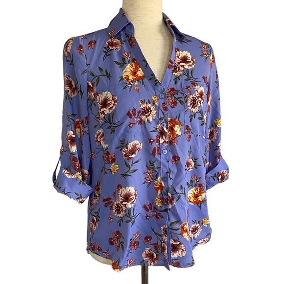 IZ BYER Purple Floral Button Down Blouse Size XS Spring Business Casual NWOT - Picture 3 of 8